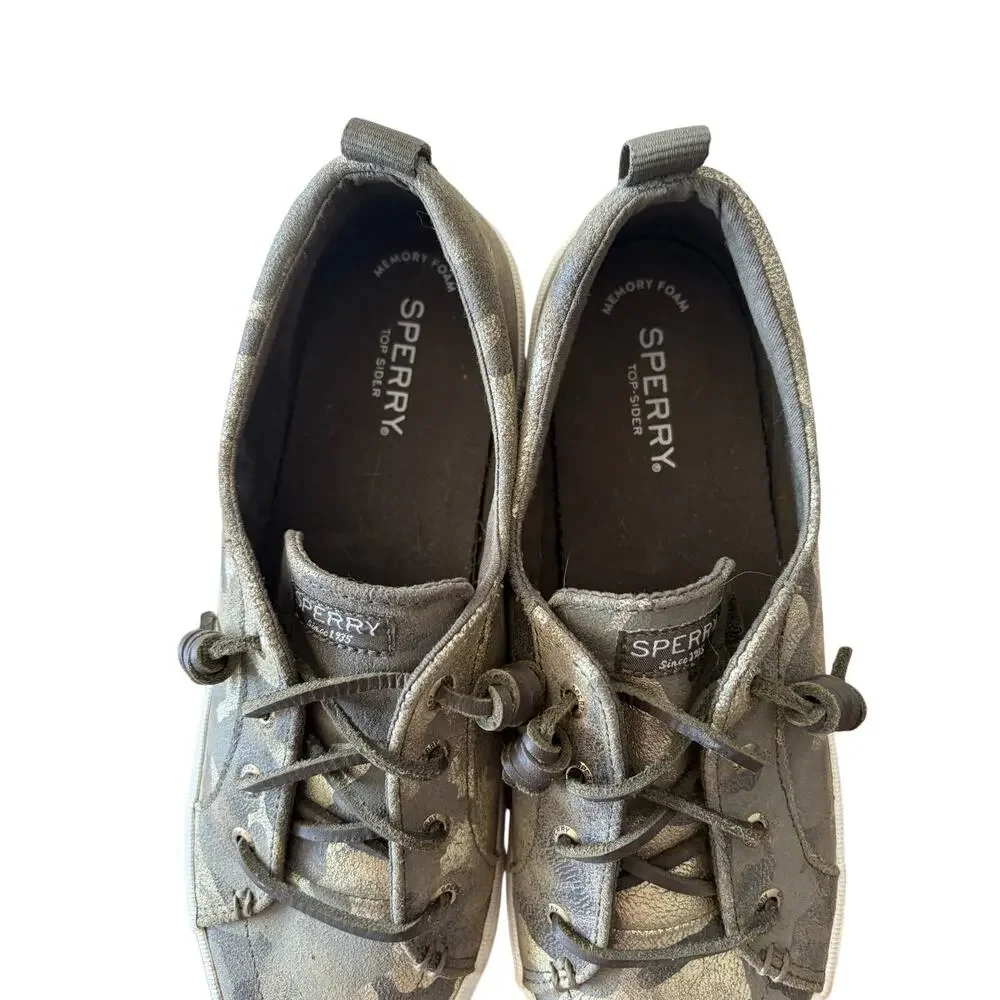 Sperry Crest Vibe Metallic Camo Leather Sneakers Women's 10 Memory Foam Sporty